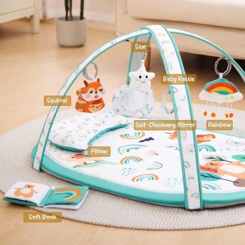 Vista 2 de Ibabejoy - Gimnasio de juego para bebés, gimnasio de juego basado en escenarios con 2 fundas lavables a máquina para recién nacidos a niños, tapete