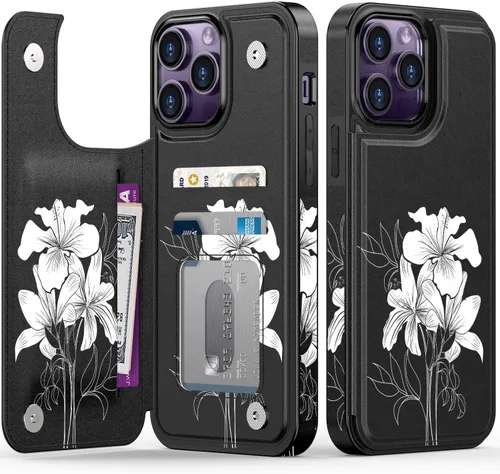 Vista 336 de LETO para iPhone 15 Pro Funda tipo cartera - Tapa tipo folio con patada - Diseños de moda - Tarjetero - Funda protectora para mujeres y niñas - 6.1