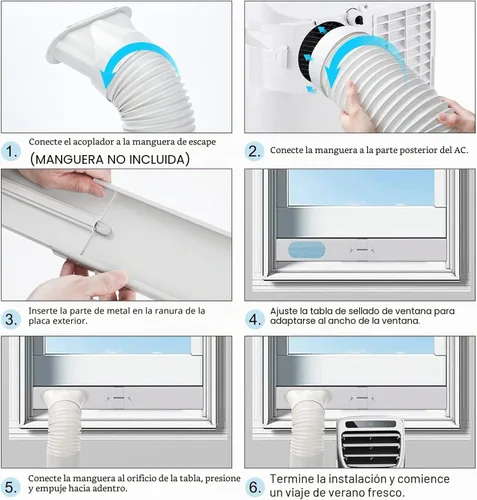 Vista 4 de Kit de ventana de aire acondicionado portátil, placa de kit de ventilación de ventana deslizante vertical/horizontal ajustable para unidad de AC