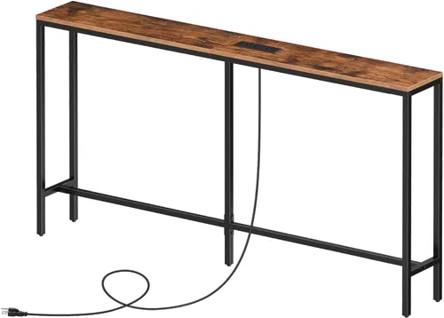 Vista 9 de MAHANCRIS Mesa consola delgada con tomas de corriente, mesa de sofá estrecha de 63 pulgadas, mesa detrás del sofá con estación de carga, mesa