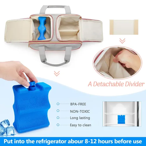 Vista 2 de Damero Bolsa de extractor de leche portátil con bolsa de hielo compatible con Elvie y la mayoría de bombas electrónicas Medela, bolsa de mano