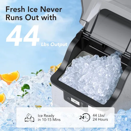 Vista 2 de Acekool Máquina de hielo de pepitas, máquina de hielo de guijarros, 30 libras por día, depósito de agua de 3 cuartos de galón y autolimpieza