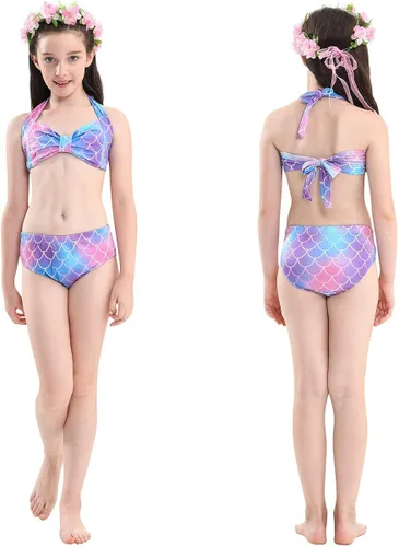 Vista 4 de Traje de baño para niñas con colas de sirena para nadar, traje de baño de princesa con guirnalda