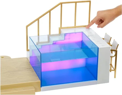 Vista 4 de Set de Juego de Cambio de Color de Rainbow High: Piscina Multicolor Iluminada 7 en 1, Sombrilla Ajustable y Accesorios de Piscina. Se adapta a 7
