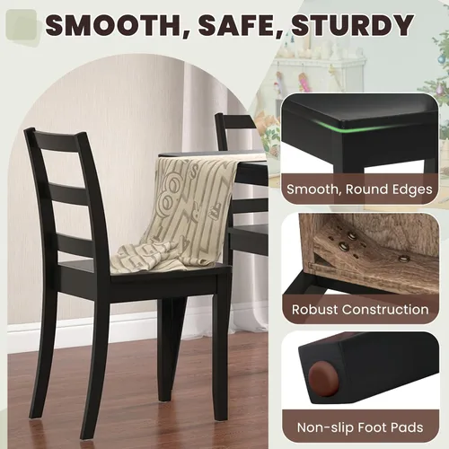 Vista 4 de Juego de 4 sillas de comedor de madera de nogal, sillas de cocina sin brazos con patas de madera de goma maciza, almohadillas antideslizantes, carga