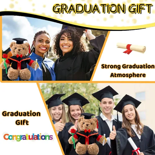 Vista 5 de Oso de peluche personalizado con foto + texto, oso de graduación con rosa + lazo como oso personalizado para el día de graduación 2023, regalo