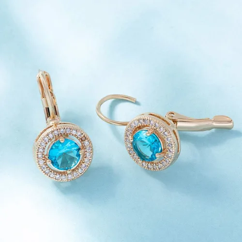 Vista 5 de Aretes redondos con halo de cristal austriaco para mujer, chapados en oro rosa de 14 quilates, joyería hipoalergénica, Metal Cristal, cristal