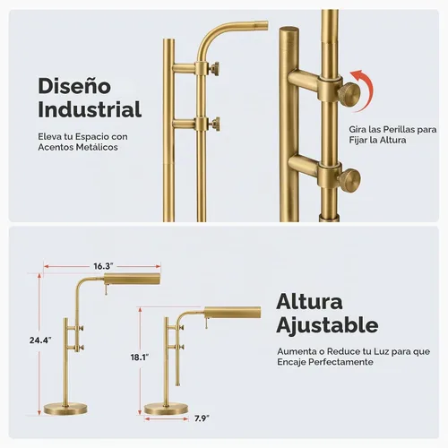Vista 5 de VONLUCE Lámpara de escritorio rústica, lámpara de mesa de metal de estilo industrial ajustable, lámpara de lectura LED de 3 temperaturas