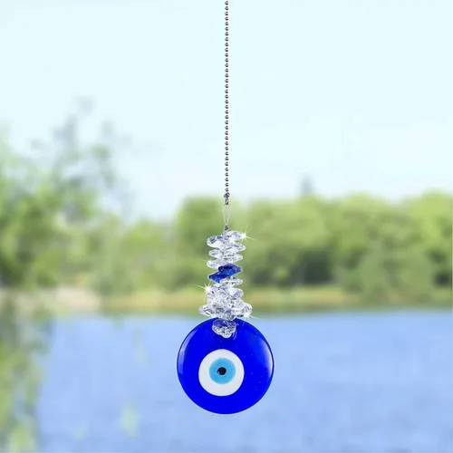 Vista 8 de Colgante de cristal azul con dije de ojo malvado, mariposa, ángel, girasol, talismán, atrapa el sol, hecho a mano, amuleto de buena suerte, oficina
