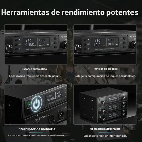 Vista 5 de Phenyx Pro Dual UHF Auriculares de escaneo automático/micrófonos inalámbricos de solapa PTU-71-2B 2 Bodypacks, 2 x 100 frecuencias, manos libres