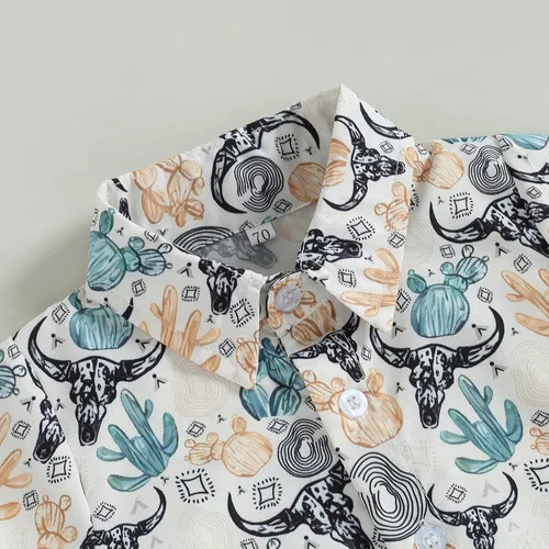 Vista 3 de Ropa occidental para bebé, camisas con estampado de vaca, manga corta, botones y cuello de solapa, camiseta de verano 6M-4T