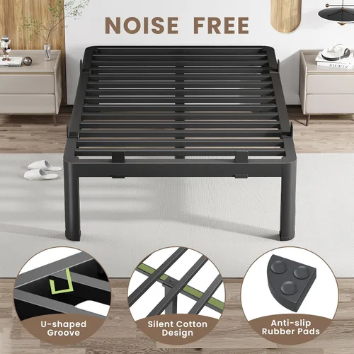 Vista 41 de MAF - Base de cama de plataforma de 14 pulgadas para cama individual con listones de madera, base de cama de metal resistente de 3500 libras