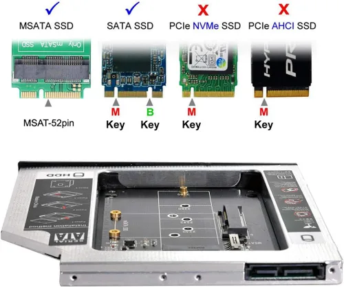 Vista 4 de MSATA NGFF B/M-Key SSD a Slimline SATA 13Pin Caddy Case para 0.374 in Universal Laptop CD/DVD-ROM Optical Bay
