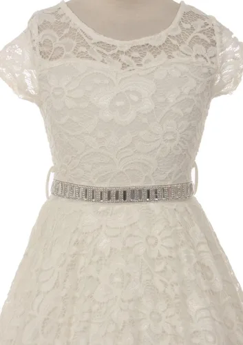 Vista 44 de Little Girl - Vestido de niña con manga de encaje y cinturón de piedras
