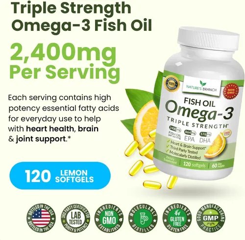 Vista 7 de Aceite de pescado Omega 3 de triple fuerza para la salud del corazón, el cerebro y los ojos - Aceite de pescado EPA y DHA para hombres y mujeres