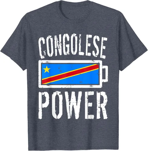 Vista 33 de Camiseta de batería de energía congoleña con bandera de República Democrática del Congo, Negro, S