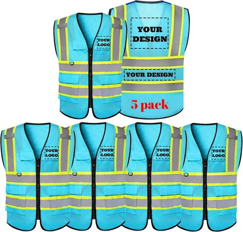 Vista 31 de Chaleco de seguridad reflectante de alta visibilidad con 5 bolsillos y cremallera clase 2 para adultos, unisex, ropa de trabajo de seguridad