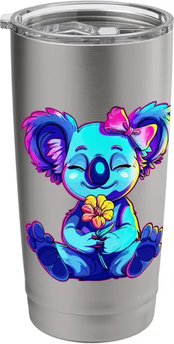 Vista 8 de Streetwear synthwave 80s 90s retro cute girls koala & flower Stainless Steel Insulated Tumbler