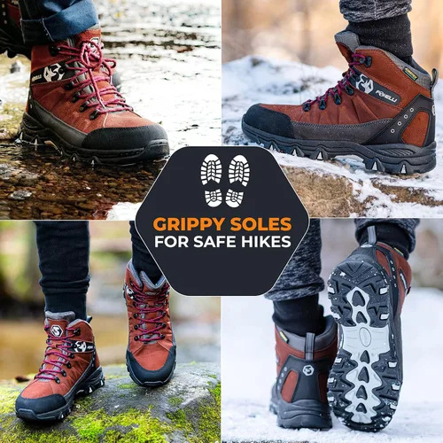 Vista 5 de Foxelli Botas de senderismo para hombre, botas de senderismo impermeables de gamuza para hombre, transpirables, cómodas y ligeras