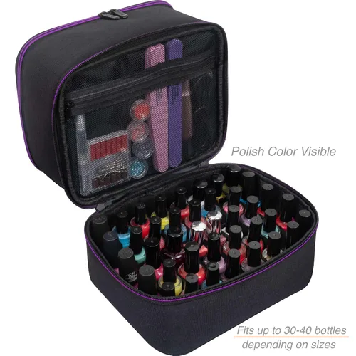 Vista 7 de ButterFox Organizador pequeño de almacenamiento de esmalte de uñas, bolsa de transporte, se adapta a 60-70 botellas de esmalte de uñas, bolsillos