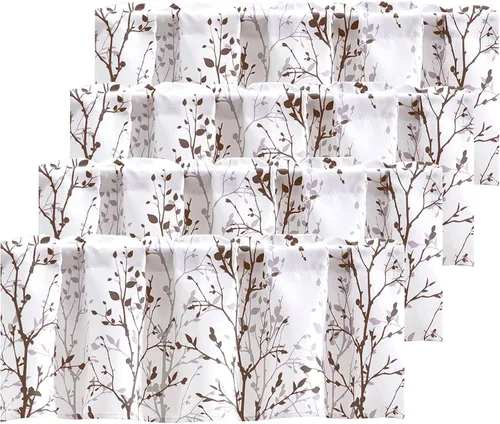 Vista 11 de Luvyohmee Cortina de cenefa estampada con ramas de árbol, cenefa de cocina de 18 pulgadas de largo, color negro, cenefas de ventana grises