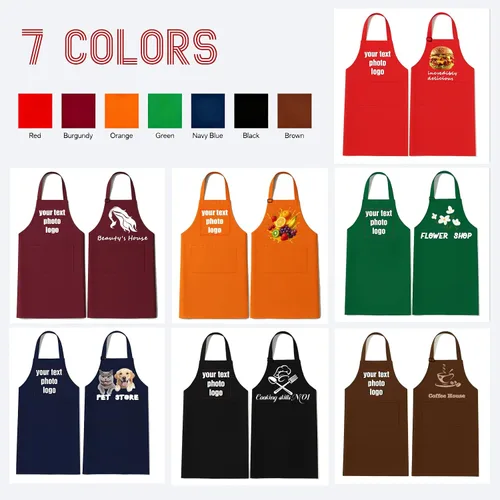 Vista 2 de Delantal personalizado con texto de logotipo personalizado para mujeres y hombres, delantal con logotipo personalizado con 2 bolsillos, regalo