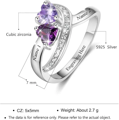 Vista 3 de Wendy Made Anillos de promesa personalizados para ella, anillo de pareja para mujer, anillos personalizados con nombre de madre e hija con 2 piedras