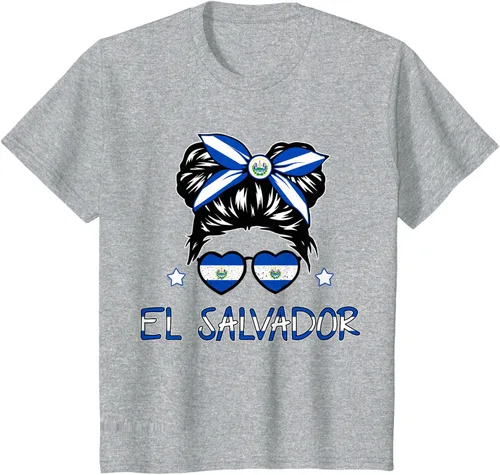 Vista 39 de Camiseta de El Salvador para Niñas Bandera Patrimonio Hispano Salvadoreño