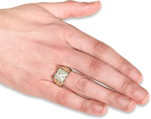 Vista 3 de Floreo Anillo inicial de oro amarillo de 10 quilates para hombre, tallas 6 a 11