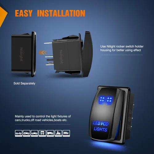Vista 9 de Nilight Interruptor basculante de luces LED POD, interruptor de barra de luz LED, interruptor de encendido/apagado láser de 5 pines, interruptor