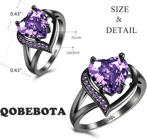 Vista 3 de QOBEBOTA Anillo romántico de compromiso chapado en oro de 18 quilates, anillos de eternidad con incrustaciones de corazón rojo, circonita cúbica