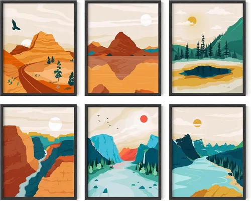 Vista 15 de HAUS AND HUES Pósteres vintage del parque nacional, juego de 6 impresiones artísticas de parques nacionales, arte de pared de naturaleza y juego
