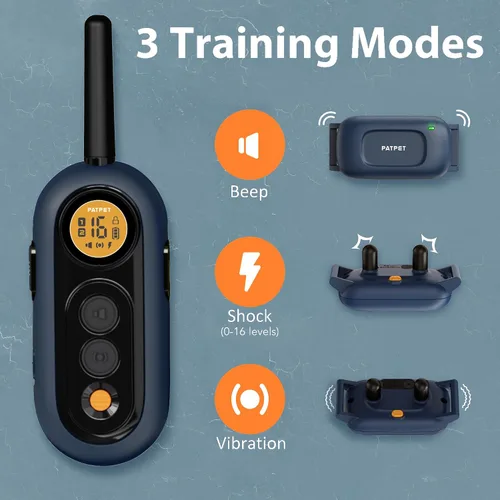 Vista 2 de PATPET Collar de entrenamiento para perros con control remoto, collar de choque impermeable IPX7 de 2000 pies, 4 modos