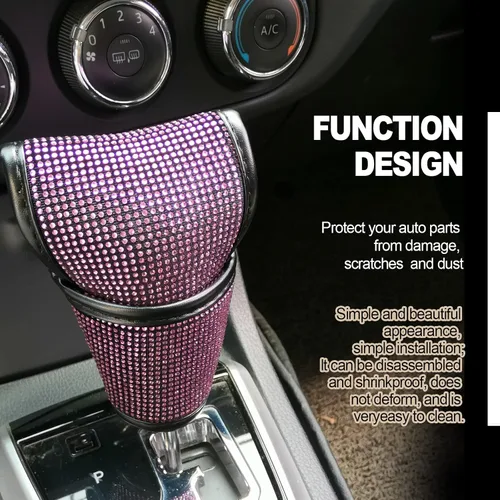 Vista 6 de KEVWR - Funda para palanca de cambios de coche con cristales brillantes, protector de palanca de cambios con brillo de strass, accesorios de Rosa
