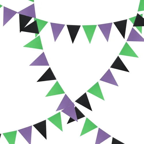 Vista 4 de Guzon Paquete de 3 banderines para decoración de fiesta de Halloween, banderines con purpurina, banderines de papel, banderas triangulares