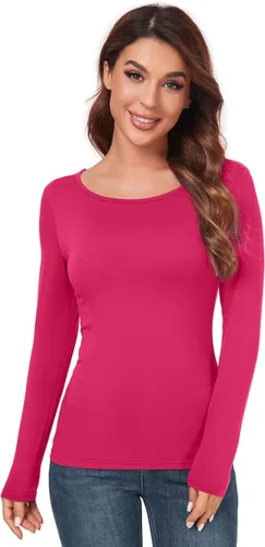 Vista 14 de AUHEGN - Camiseta de manga larga para mujer, cuello en halter, ajuste slim, blusa térmica de capas básicas Verde militar