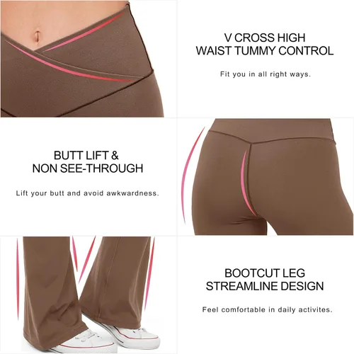 Vista 3 de HEGALY - Pantalones deportivos de yoga acampanados para mujer, leggings acampanados de cintura alta cruzada para disimular el abdomen