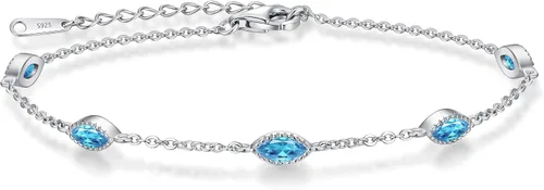 Vista 8 de CDE Pulsera de piedra natal para mujer, plata de ley 925, con eslabones de mal de ojo, gótico, negro, angular, con circonita cúbica, aniversario