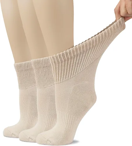 Vista 21 de Hugh Ugoli Calcetines tobilleros de algodón para mujer para diabéticos, anchos, sueltos, elásticos, puntera sin costuras, semiacolchado superior sin