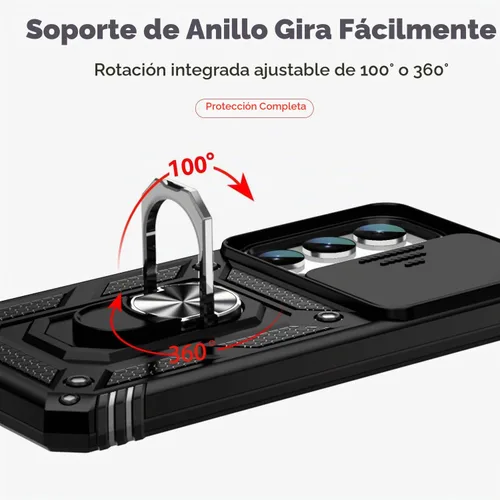 Vista 6 de Funda para Samsung Galaxy S23, con cubierta deslizante para cámara, protector de pantalla HD, soporte de anillo giratorio de 360°, protección