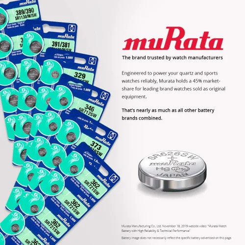 Vista 3 de Murata 377 SR626SW Batería 1.55V Celda de botón de reloj de óxido de plata (15 baterías)