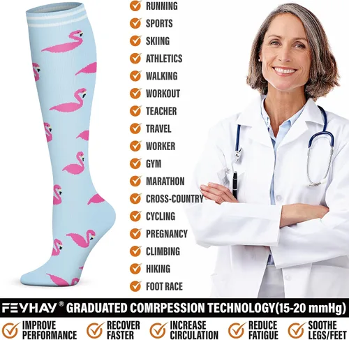 Vista 5 de FEYHAY Calcetines de compresión de cobre (5 pares) de 15-20 mmHg, la circulación es la mejor atlética y diaria para hombres y mujeres, correr