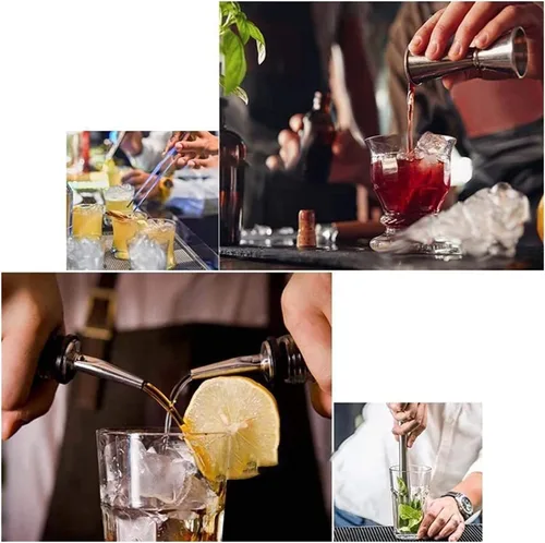 Vista 6 de Juego de coctelera de 17 piezas, kit de barman perfecto para mezclar bebidas, herramientas de barra de acero inoxidable con soporte
