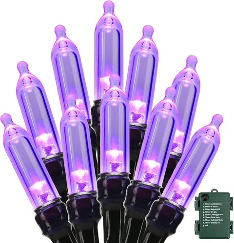 Vista 13 de BrizLabs Luces de Navidad multicolor, paquete de 2 tiras de 50 luces LED de Navidad de 17.94 pies, luz de árbol de Navidad con batería