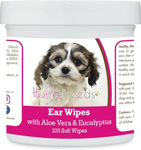 Vista 13 de Healthy Breeds Affenpinscher Toallitas de limpieza de oídos con aloe y eucalipto para perros, 100
