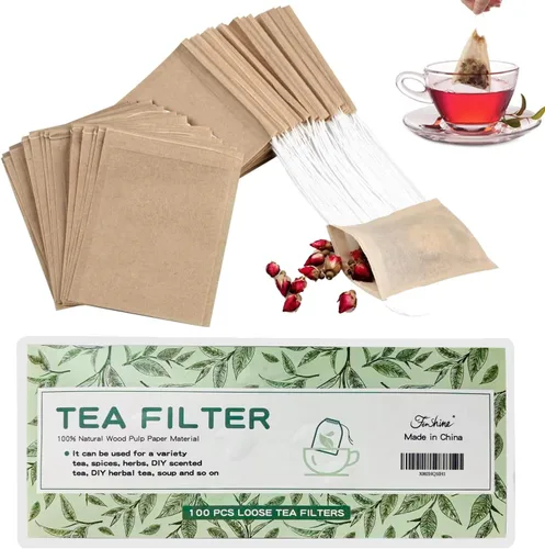 Vista 9 de 100 bolsas de té desechables para té de hojas sueltas, bolsas de filtro de té biodegradables con cordón, bolsas de té vacías de fibra de maíz