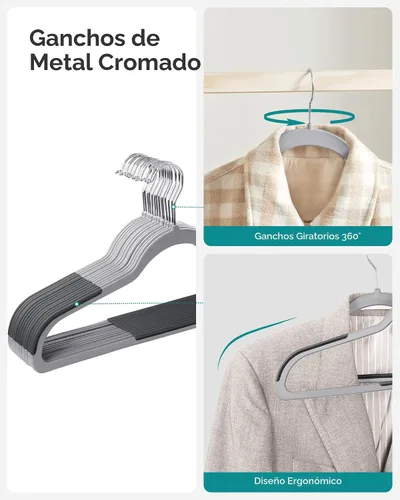 Vista 5 de SONGMICS Perchas de plástico para ropa, paquete de 30, ahorro de espacio Gris claro + gris oscuro