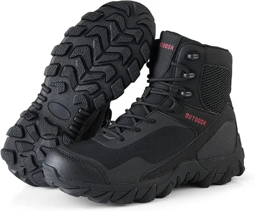 Vista 2 de Kervaky Botas tácticas militares para hombre, botas de trabajo ligeras, botas de senderismo duraderas
