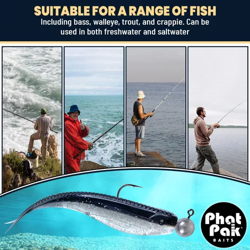 Vista 4 de Phat Pak Baits - Micro Drunkin Shad Tiny Fluke Style LiveScope FFS Soft Jerkbait 2.5" 30ct Soft Plastic BFS Bass Fishing Lure