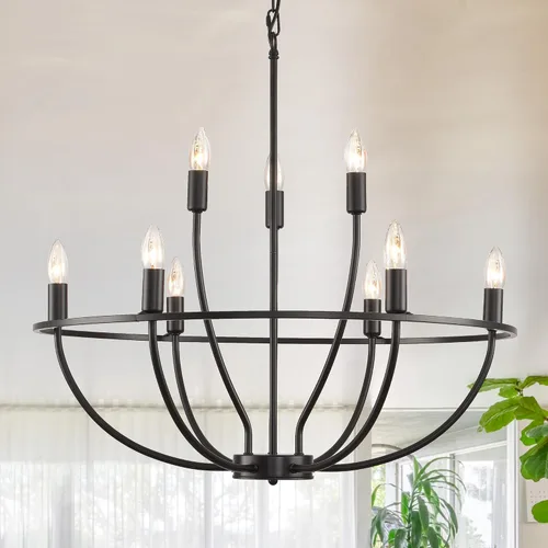Vista 10 de WJShome Lámpara de araña dorada Granja: Candelabros modernos de 6 luces para comedor, iluminación industrial rústica de isla de cocina, para sala